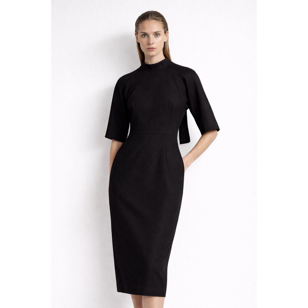 Jil Sander Runway Black Cotton Midi Dress Open Back Tie size 38 / US 6